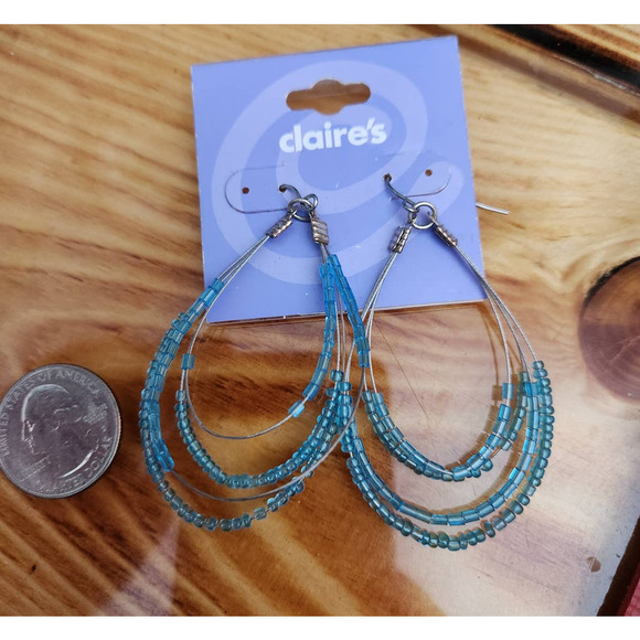 Blue Beaded Multiple Strand Teardrop Hook Earrings - Picture 1 of 1